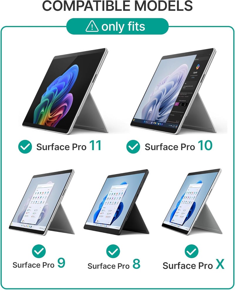 typecase لوحة مفاتيح Surface Pro 9، متوافقة مع Surface Pro 11 10 9 8 X، لوحة مفاتيح لاسلكية بحجم 13 بوصة مع إضاءة خلفية بـ 11 لون وحامل قلم - أسود غير لامع - Image 2